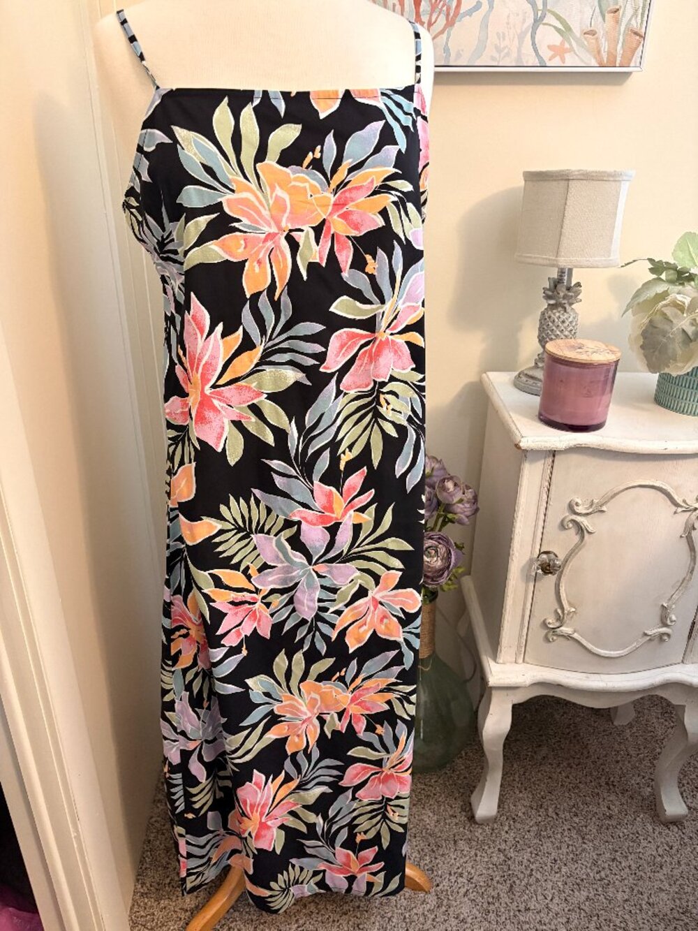 Long Summer Dress by Billa Bong, size XL black floral